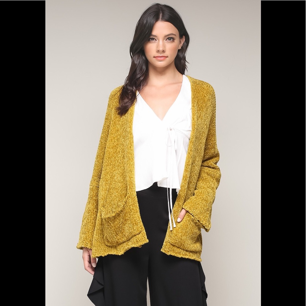 Chenille mustard cardigan